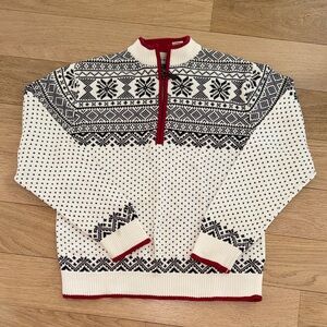 L.L. Bean Boys Black and White Nordic Sweater quarter zip sz M 10/12 100% Cotton